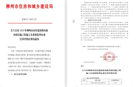冶建位列榜首！2024年度柳州市施工企業(yè)信用評(píng)價(jià)結(jié)果公布
